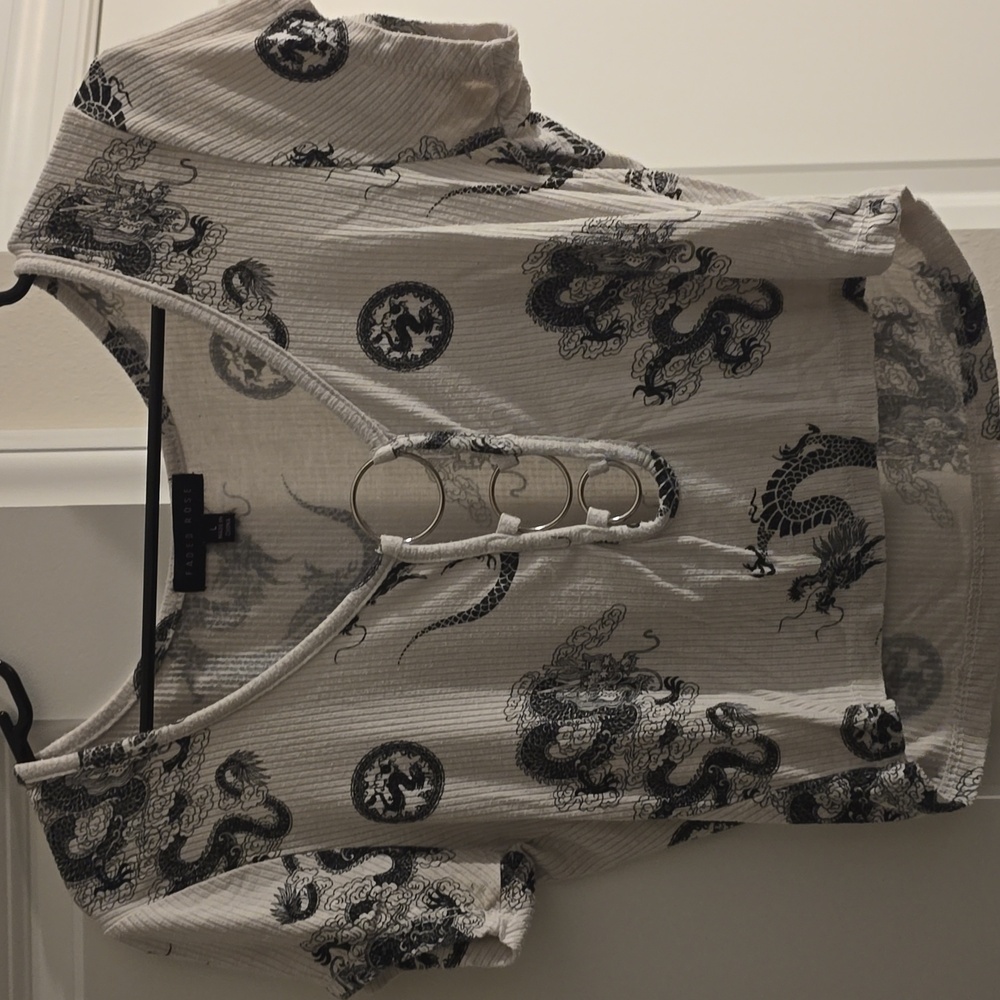Gray Dragon Print Women Top